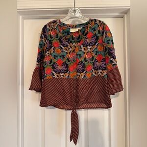 Maeve by Anthropologie Blouse with Bell Sleeves and Front Tie size 4